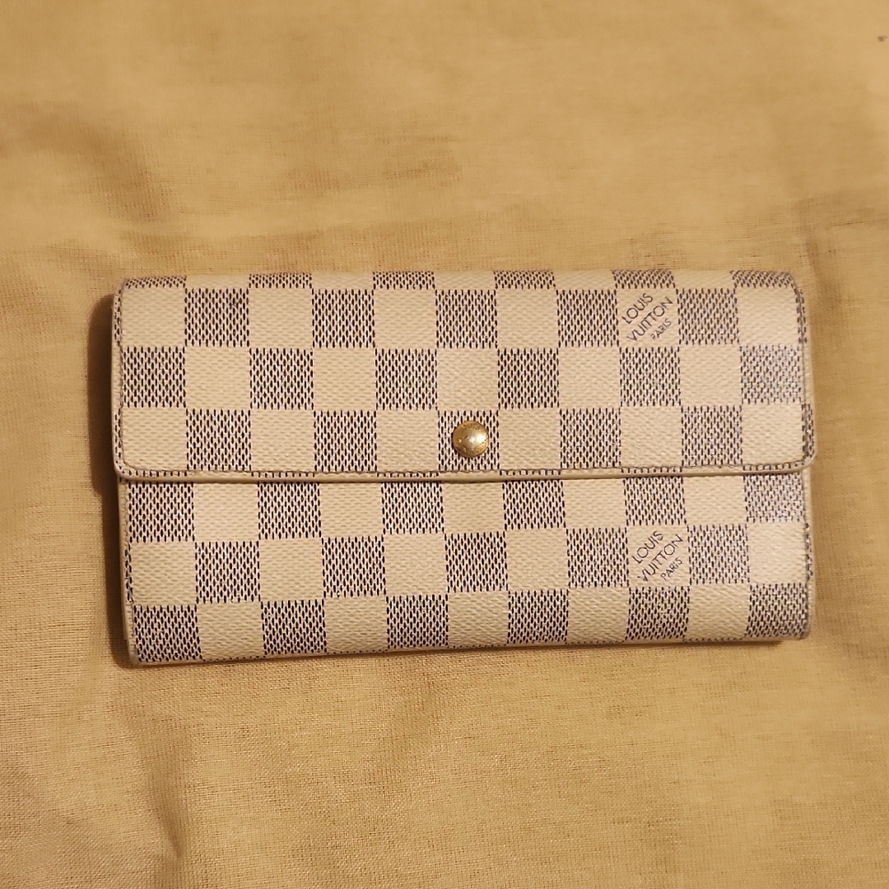 Louis Vuitton Damier Azur Checkered Long Wallet in Beige and Light Gray